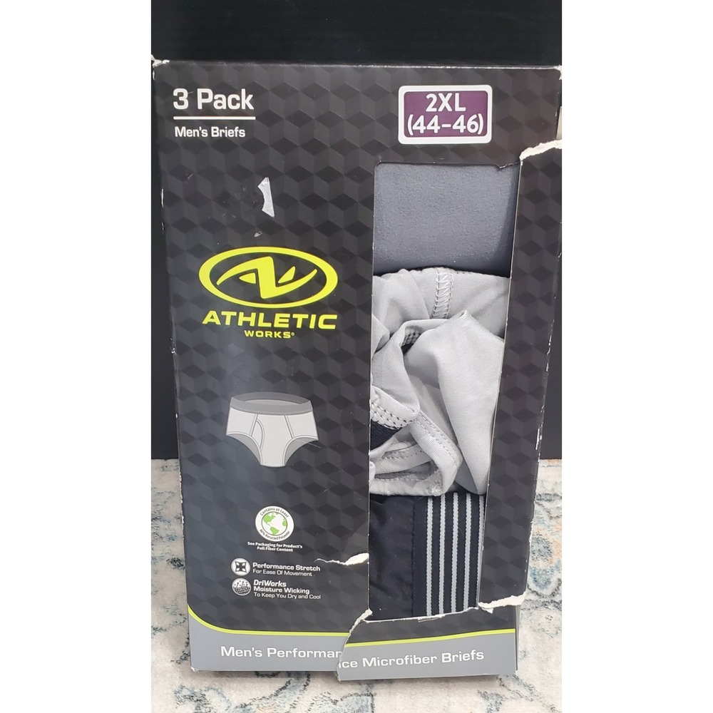 Athletic Works Microfiber Briefs Underwear Gray Black‎ Men's 2XL 44-46 3ct